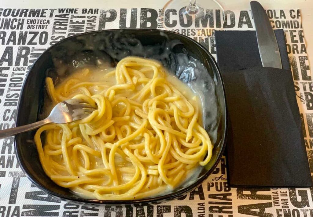 Tonnarelli cacio e pepe is a traditional Roman pasta dish