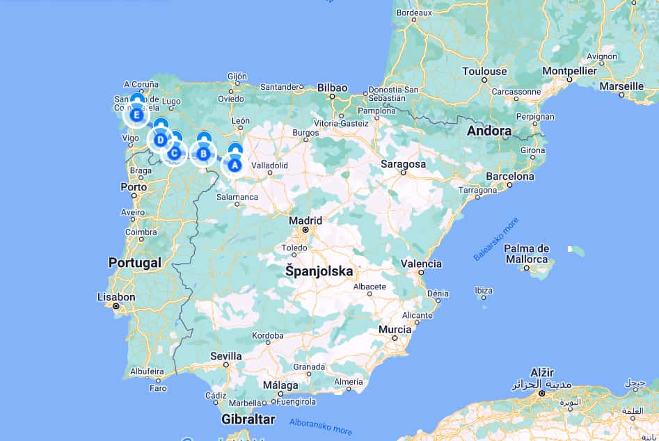 12 Most Popular Camino de Santiago routes 9 The Camino Sanabres map. The Camino de Sanabres is one of the historic Camino de Santiago routes